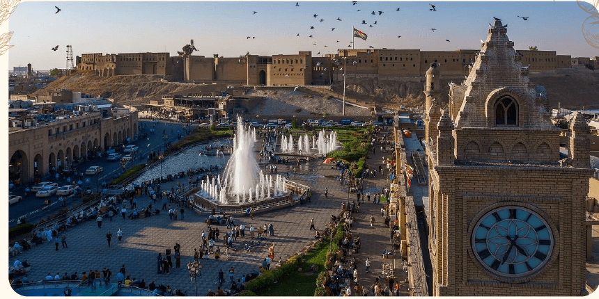Erbil citadel and the city square in Kurdistan